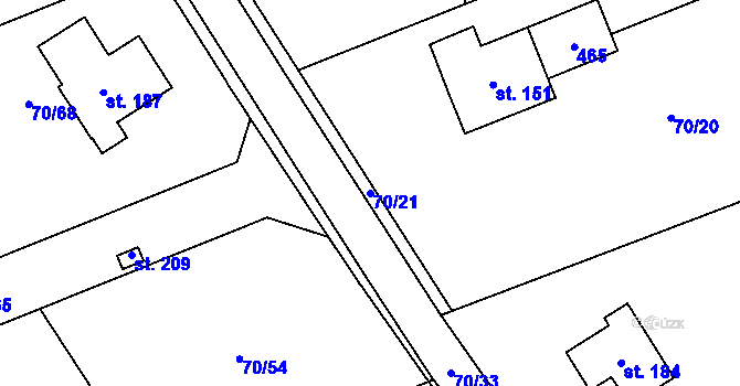 Parcela st. 70/21 v KÚ Horní Stakory, Katastrální mapa