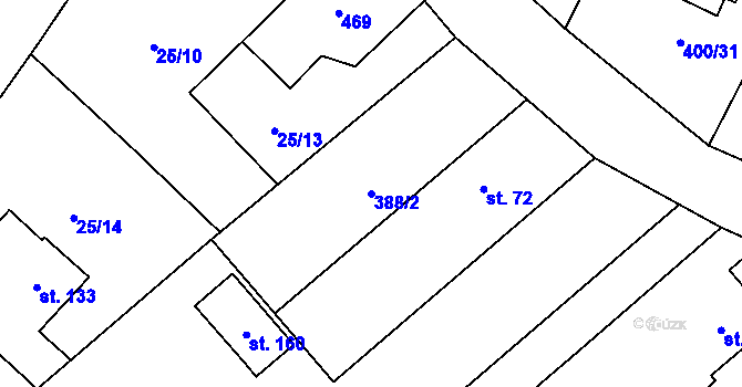 Parcela st. 388/2 v KÚ Horní Stakory, Katastrální mapa