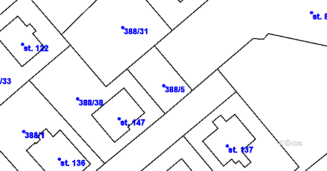 Parcela st. 388/5 v KÚ Horní Stakory, Katastrální mapa