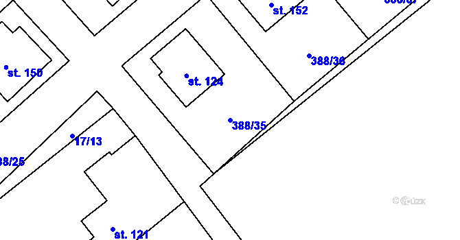 Parcela st. 388/35 v KÚ Horní Stakory, Katastrální mapa