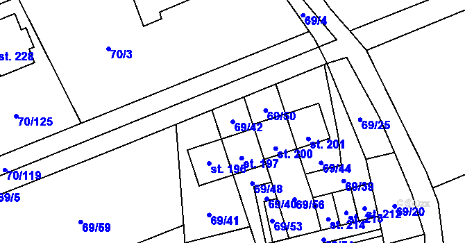 Parcela st. 69/42 v KÚ Horní Stakory, Katastrální mapa