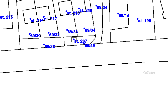Parcela st. 69/49 v KÚ Horní Stakory, Katastrální mapa