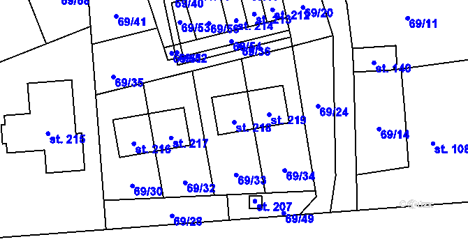 Parcela st. 218 v KÚ Horní Stakory, Katastrální mapa