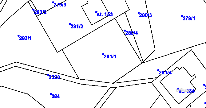 Parcela st. 281/1 v KÚ Dlouhá Stropnice, Katastrální mapa