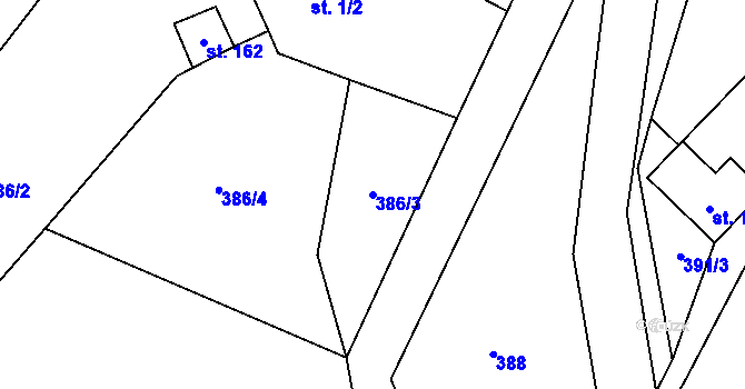 Parcela st. 386/3 v KÚ Dlouhá Stropnice, Katastrální mapa