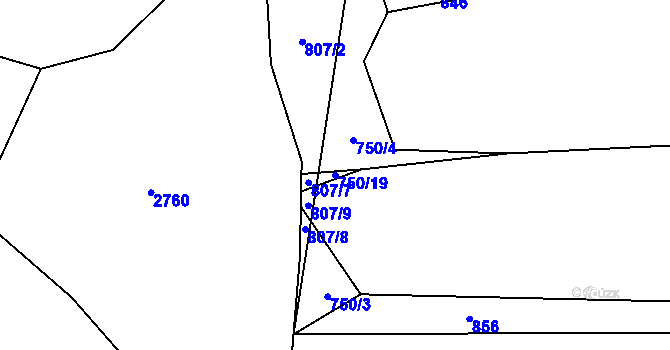 Parcela st. 750/19 v KÚ Dlouhá Stropnice, Katastrální mapa