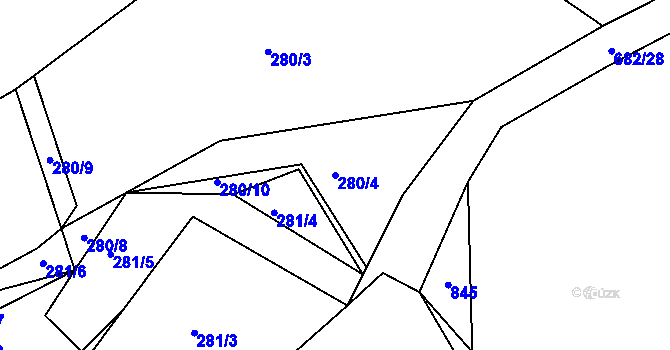 Parcela st. 280/4 v KÚ Hojná Voda, Katastrální mapa