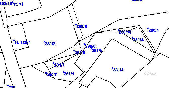 Parcela st. 280/8 v KÚ Hojná Voda, Katastrální mapa