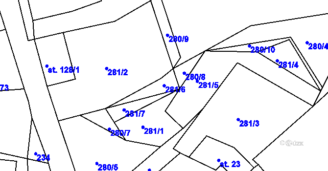Parcela st. 281/6 v KÚ Hojná Voda, Katastrální mapa
