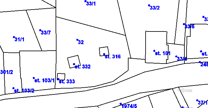 Parcela st. 316 v KÚ Horní Stropnice, Katastrální mapa