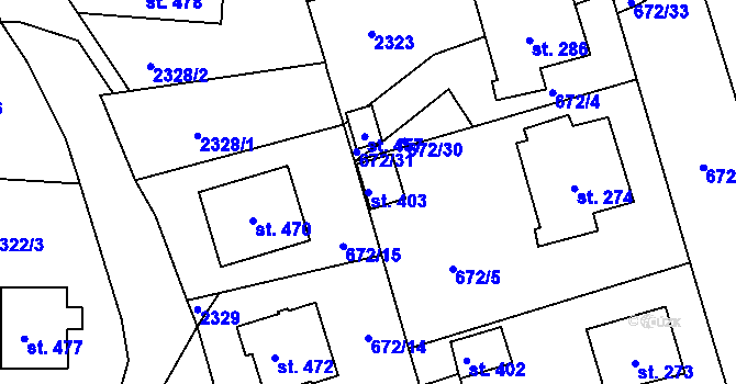 Parcela st. 403 v KÚ Horní Stropnice, Katastrální mapa