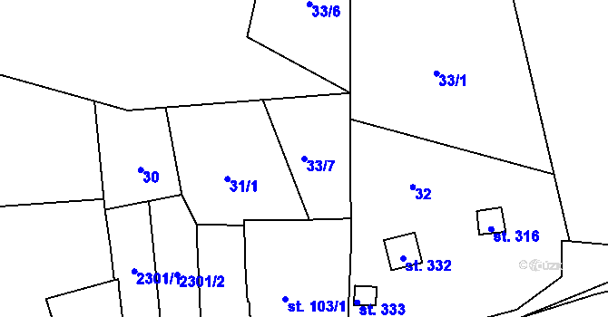 Parcela st. 33/7 v KÚ Horní Stropnice, Katastrální mapa