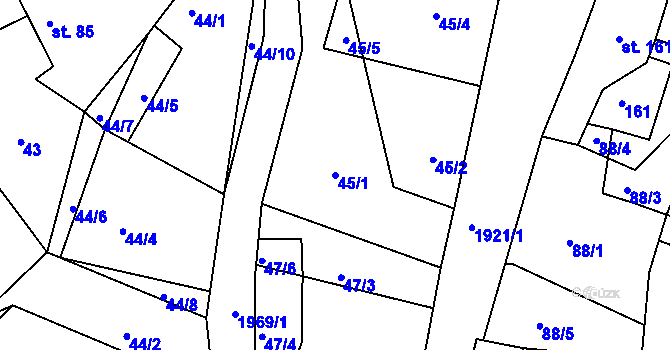 Parcela st. 45/1 v KÚ Horní Stropnice, Katastrální mapa