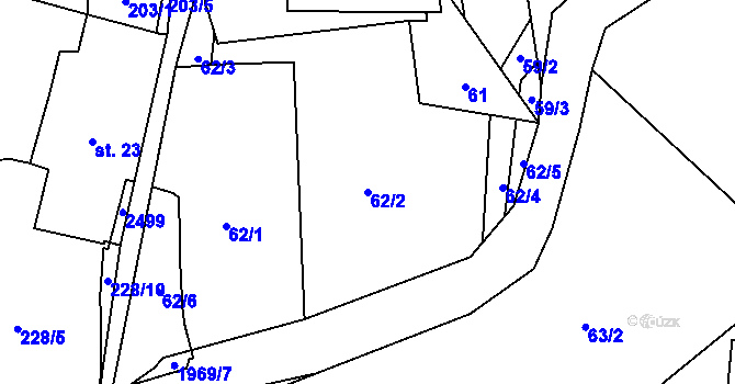 Parcela st. 62/2 v KÚ Horní Stropnice, Katastrální mapa