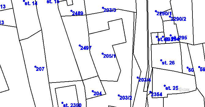 Parcela st. 205/1 v KÚ Horní Stropnice, Katastrální mapa