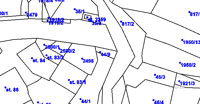 Parcela st. 44/9 v KÚ Horní Stropnice, Katastrální mapa