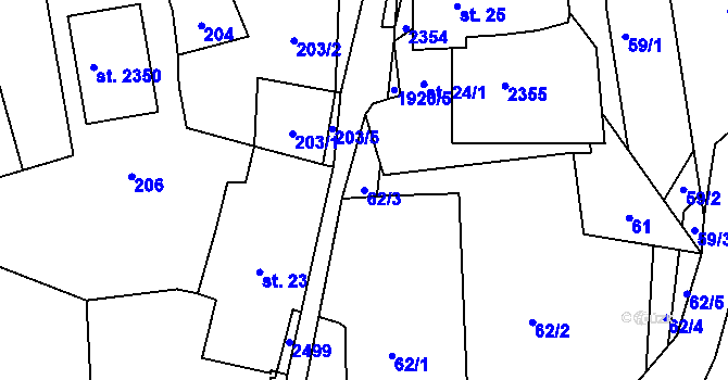 Parcela st. 62/3 v KÚ Horní Stropnice, Katastrální mapa