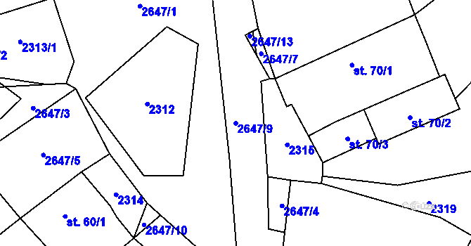 Parcela st. 2647/9 v KÚ Svébohy, Katastrální mapa