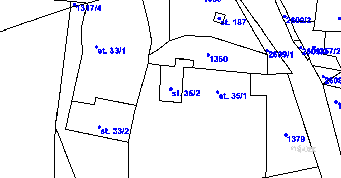 Parcela st. 35/2 v KÚ Svébohy, Katastrální mapa