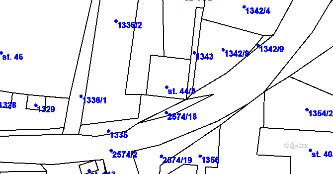 Parcela st. 44/3 v KÚ Svébohy, Katastrální mapa