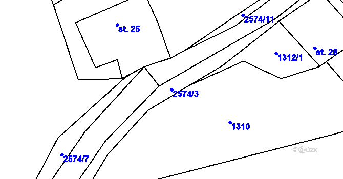 Parcela st. 2574/3 v KÚ Svébohy, Katastrální mapa