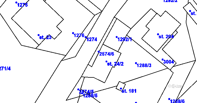 Parcela st. 2574/6 v KÚ Svébohy, Katastrální mapa