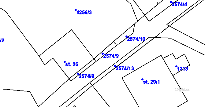 Parcela st. 2574/9 v KÚ Svébohy, Katastrální mapa