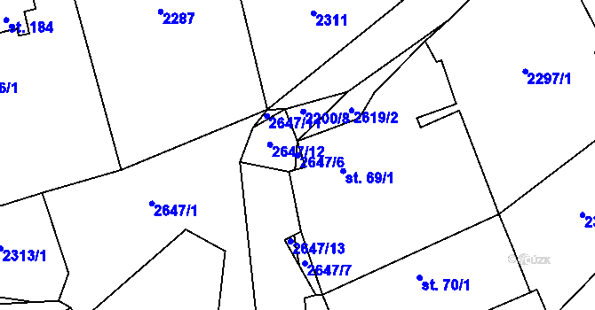 Parcela st. 2647/6 v KÚ Svébohy, Katastrální mapa