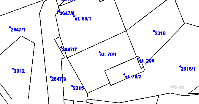 Parcela st. 70/1 v KÚ Svébohy, Katastrální mapa