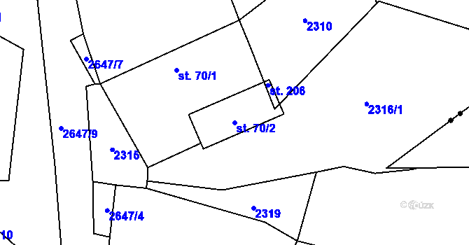 Parcela st. 70/2 v KÚ Svébohy, Katastrální mapa