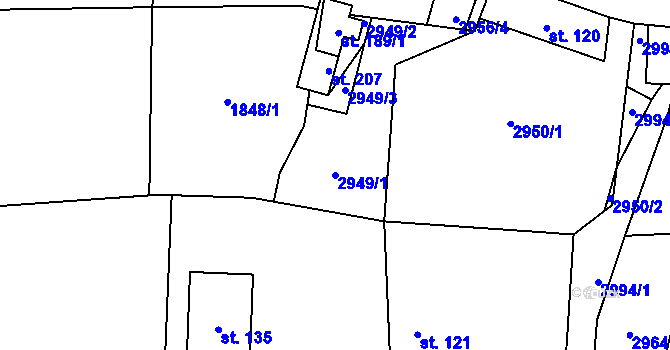 Parcela st. 2949/1 v KÚ Svébohy, Katastrální mapa