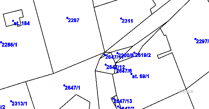 Parcela st. 2647/11 v KÚ Svébohy, Katastrální mapa