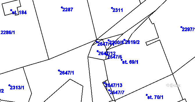 Parcela st. 2647/12 v KÚ Svébohy, Katastrální mapa
