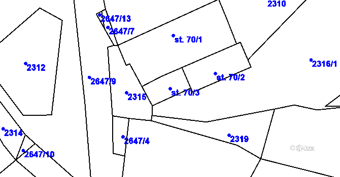 Parcela st. 70/3 v KÚ Svébohy, Katastrální mapa