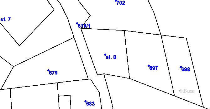 Parcela st. 8 v KÚ Šejby, Katastrální mapa