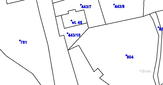 Parcela st. 443/10 v KÚ Šejby, Katastrální mapa