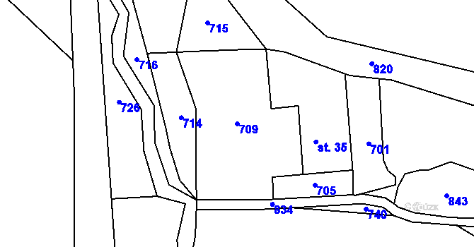 Parcela st. 709 v KÚ Šejby, Katastrální mapa