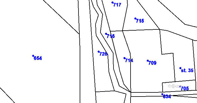 Parcela st. 726 v KÚ Šejby, Katastrální mapa