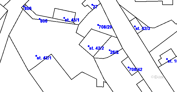 Parcela st. 42/2 v KÚ Horní Studenec, Katastrální mapa