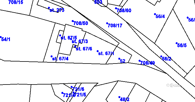 Parcela st. 67/1 v KÚ Horní Studenec, Katastrální mapa
