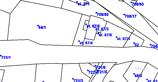 Parcela st. 67/4 v KÚ Horní Studenec, Katastrální mapa