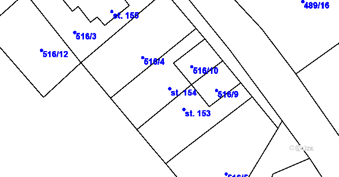 Parcela st. 154 v KÚ Horní Studenec, Katastrální mapa