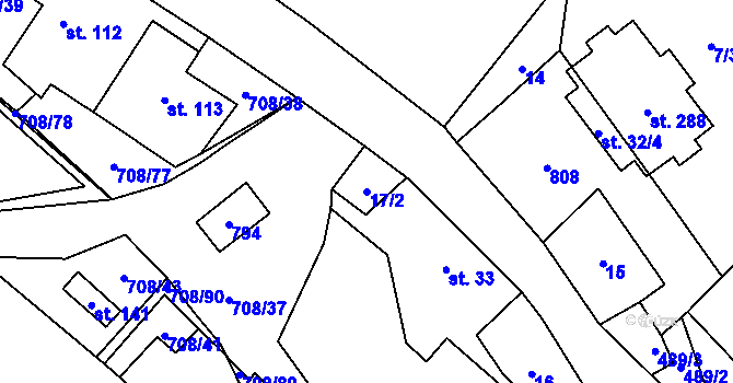Parcela st. 17/2 v KÚ Horní Studenec, Katastrální mapa