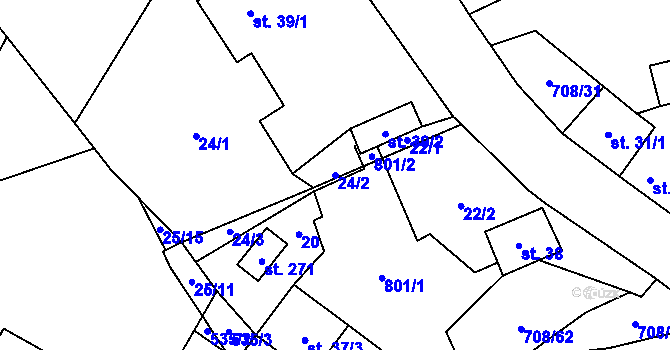 Parcela st. 24/2 v KÚ Horní Studenec, Katastrální mapa