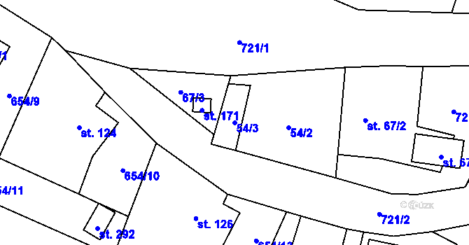 Parcela st. 54/3 v KÚ Horní Studenec, Katastrální mapa