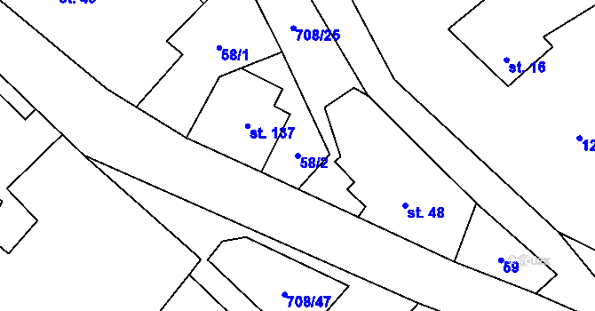 Parcela st. 58/2 v KÚ Horní Studenec, Katastrální mapa