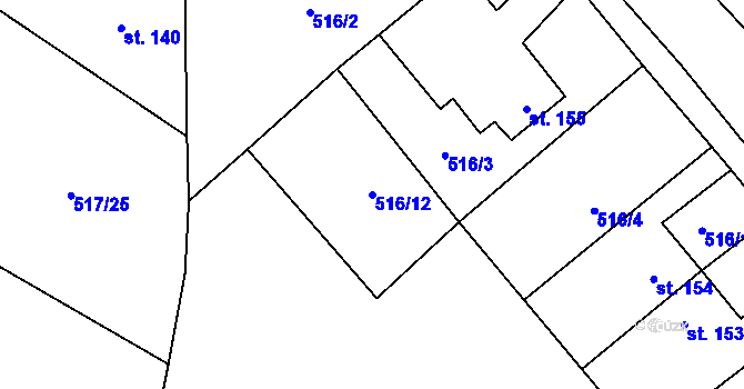 Parcela st. 516/12 v KÚ Horní Studenec, Katastrální mapa