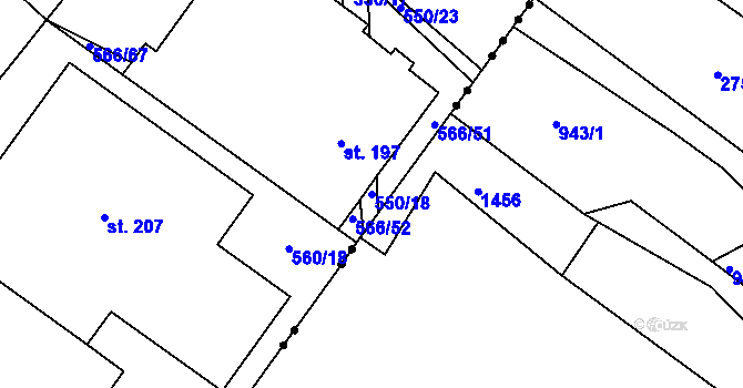 Parcela st. 550/18 v KÚ Horní Studenec, Katastrální mapa
