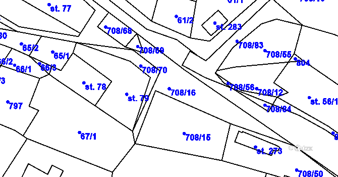 Parcela st. 708/16 v KÚ Horní Studenec, Katastrální mapa