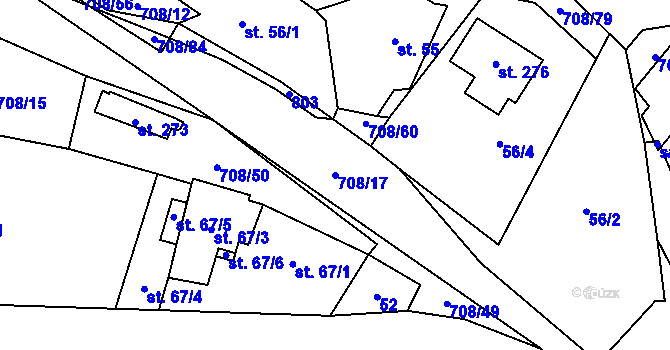 Parcela st. 708/17 v KÚ Horní Studenec, Katastrální mapa